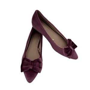 Isaac Mizrahi Velvet Pink Point Toe Bow flat shoe Lady Size 8.5 fairy bohemian